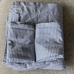 Pottery Barn Teen Navy and White Gingham Queen Sheet Set NWOT